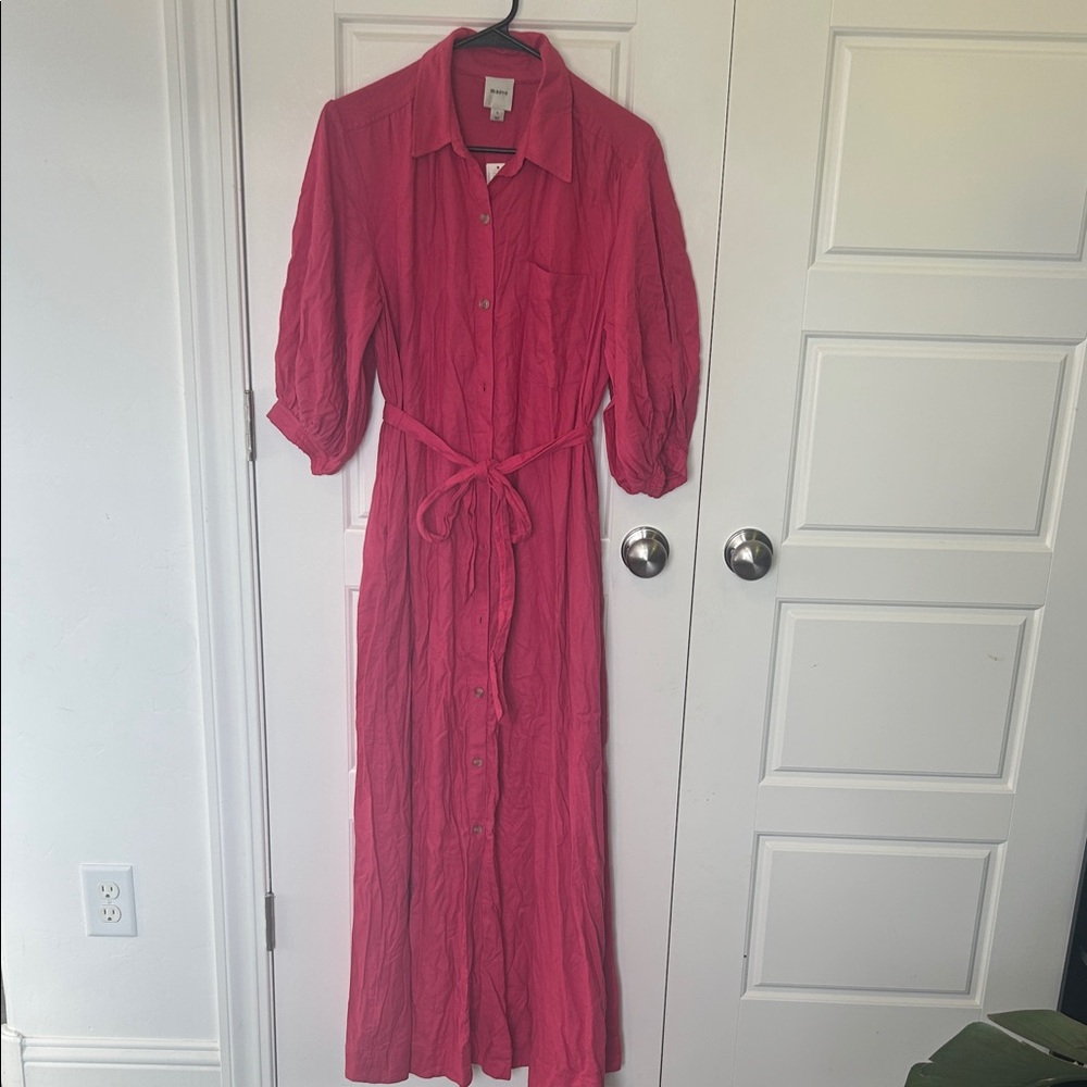 Maeve Vibrant Pink elbow length sleeve Dress